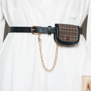 Women's Winter Waist Bag Detachable Belt Lattice Small Pocket Chain Bag