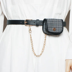 Women's Winter Waist Bag Detachable Belt Lattice Small Pocket Chain Bag
