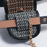 Women's Winter Waist Bag Detachable Belt Lattice Small Pocket Chain Bag