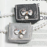 Pearl Chain Fanny Pack for Women Lipstick Mini Bag Rhinestone Belt Bag