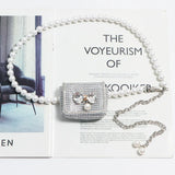 Pearl Chain Fanny Pack for Women Lipstick Mini Bag Rhinestone Belt Bag