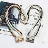 Metal Rhombic Crossbody Bag with Pearl Chain