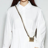 Metal Rhombic Crossbody Bag with Pearl Chain