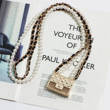 Metal Rhombic Crossbody Bag with Pearl Chain