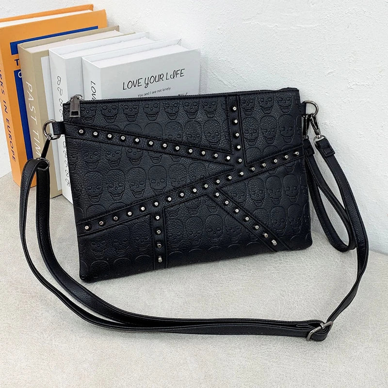 Punk Skull Clutch Bag Retro Rivet Satchel ZM1145