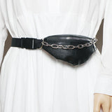 Soft Leather Waist Bag Metal Chain Sling for Women Crossbody Bags