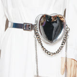 Silver Heart Shape Fanny Packs Chain Shoulder Messenger Lipstick Bag ZM1193