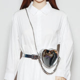 Silver Heart Shape Fanny Packs Chain Shoulder Messenger Lipstick Bag ZM1193