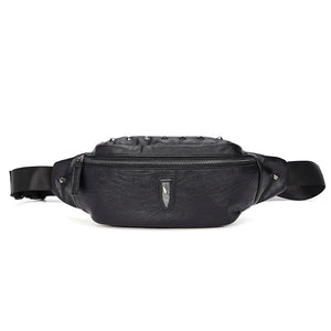 Men Rivet Waist Bag Chest Bag Unisex Fanny Pack Soft Leather Kidney Purse
