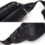 Men Rivet Waist Bag Chest Bag Unisex Fanny Pack Soft Leather Kidney Purse