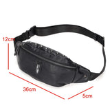 Men Rivet Waist Bag Chest Bag Unisex Fanny Pack Soft Leather Kidney Purse