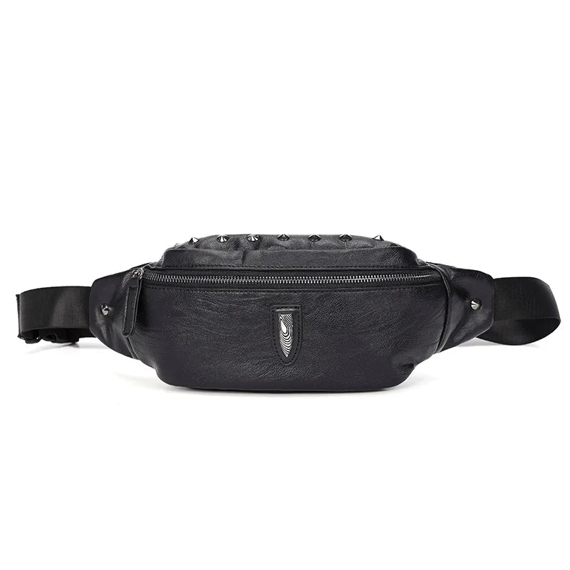 Men Rivet Waist Bag Chest Bag Unisex Fanny Pack Soft Leather Kidney Purse