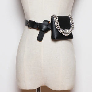 Rhinestone Waist Bag Purse with Chain Decoration