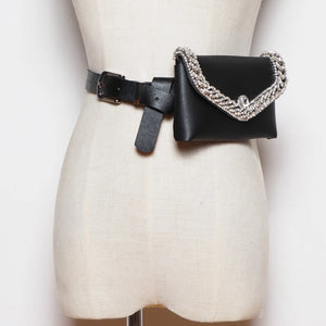 Rhinestone Waist Bag Purse with Chain Decoration