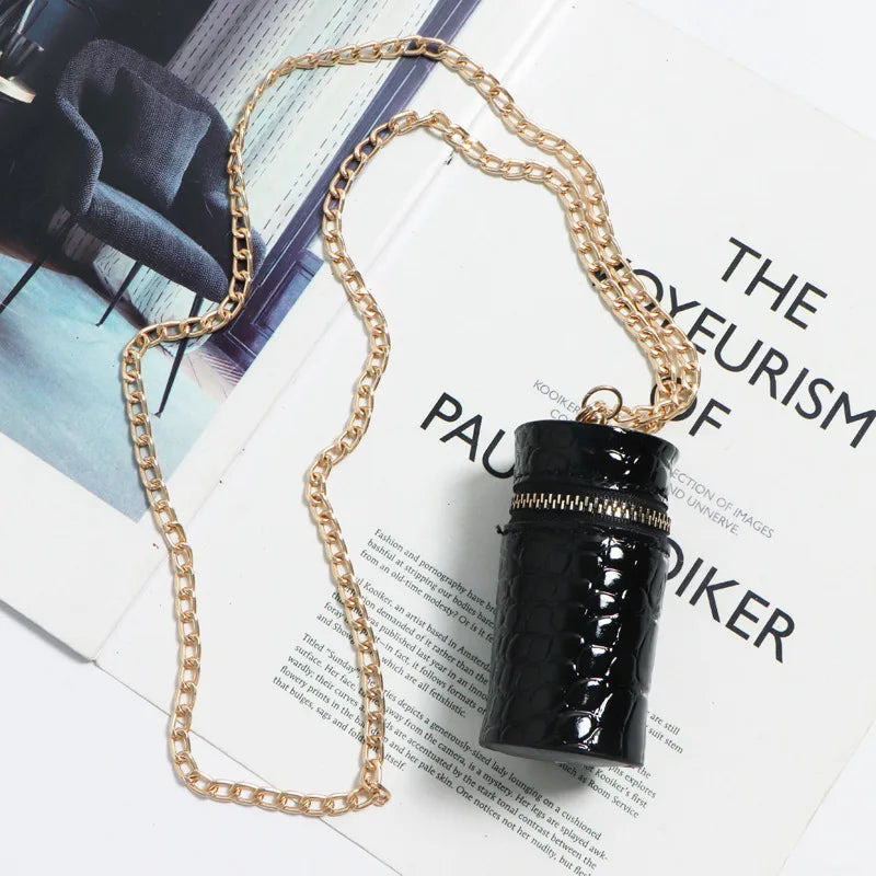Crocodile Pattern Mini Shoulder Bag Chain Waist Drum Lipstick Coin Purse