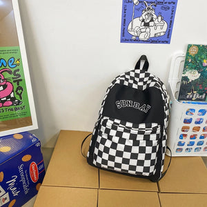 Plaid Women Backpack Nylon Travel Bag Schoolbag Girls Bookbag
