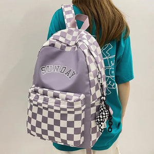 Plaid Women Backpack Nylon Travel Bag Schoolbag Girls Bookbag