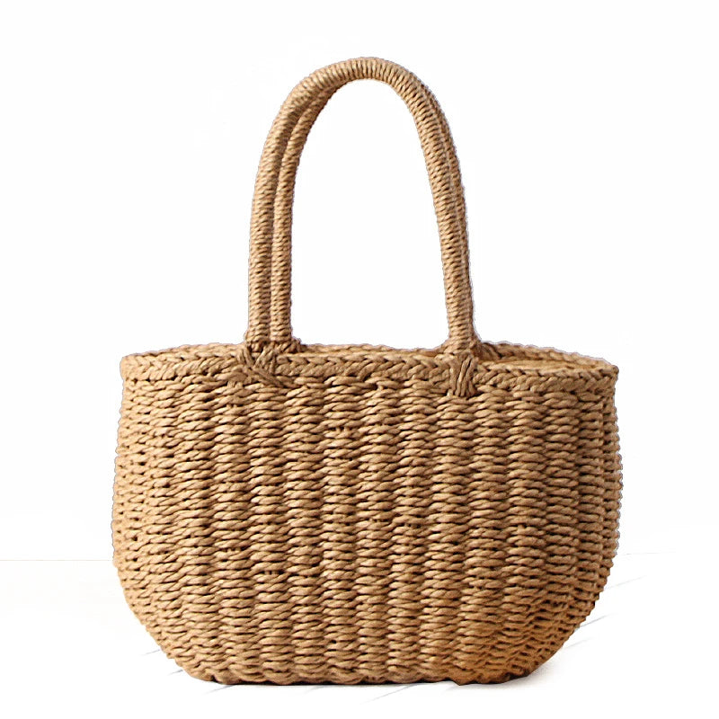DCOS-Fashion Summer Beach Bag Rattan Basket Bag Women Holiday Bohemian Bag