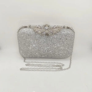 Silver Wedding Clutch Bag Diamond Flower Lock Shoulder Bag