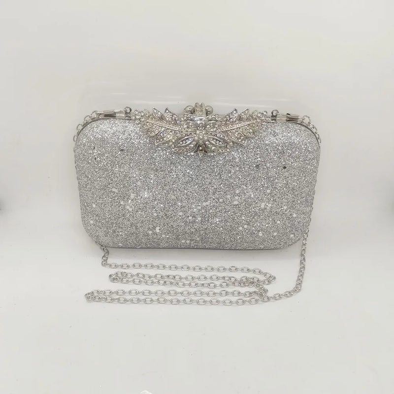 Silver Wedding Clutch Bag Diamond Flower Lock Shoulder Bag