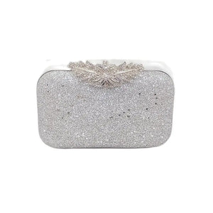 Silver Wedding Clutch Bag Diamond Flower Lock Shoulder Bag