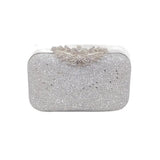 Silver Wedding Clutch Bag Diamond Flower Lock Shoulder Bag