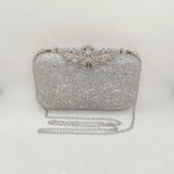 Silver Wedding Clutch Bag Diamond Flower Lock Shoulder Bag