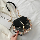 DICHIOS Women's Leather Shoulder Bag with Chain, Solid Square Design