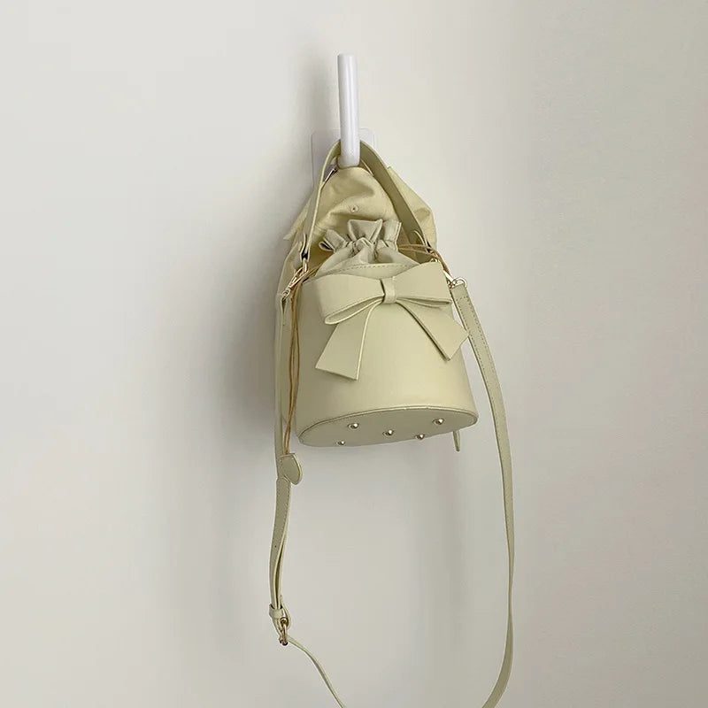 Leather Crossbody Bag With Bow Ornaments