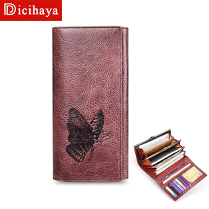 REAL Leather Women Wallet Butterfly Embossing Clutch Money Bag Female Wallet