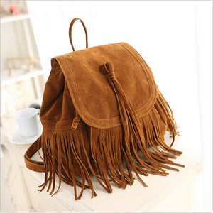 DIDABEAR Women Tassel Backpacks Girls Vintage Suede Shoulder School Bags