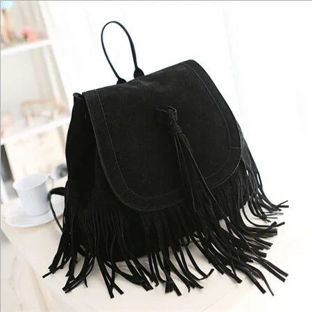 DIDABEAR Women Tassel Backpacks Girls Vintage Suede Shoulder School Bags