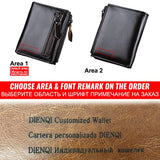 Engraved Leather Men Wallets Vintage Slim Zipper Wallets