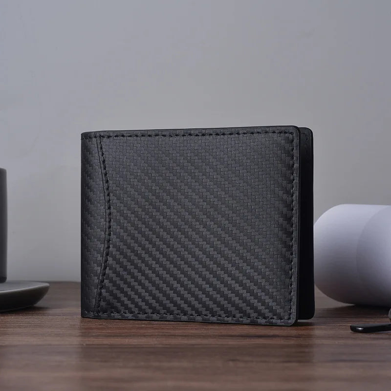 Men's Leather Carbon Fiber Bifold Wallet RFID Blocking