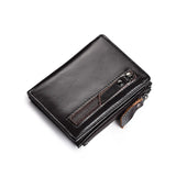 Genuine Leather Wallet Vintage Red Small Zipper Slim Trifold Purse
