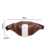 Crazy Horse Leather Waist Bag Men USB Charging Waist Travel Belt Large Capacity