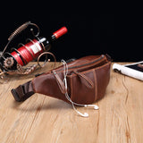 Crazy Horse Leather Waist Bag Men USB Charging Waist Travel Belt Large Capacity
