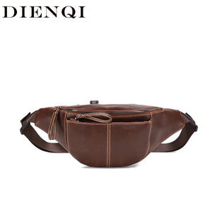 Crazy Horse Leather Waist Bag Men USB Charging Waist Travel Belt Large Capacity