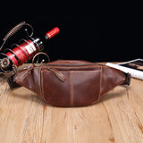 Crazy Horse Leather Waist Bag Men USB Charging Waist Travel Belt Large Capacity