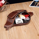 Crazy Horse Leather Waist Bag Men USB Charging Waist Travel Belt Large Capacity