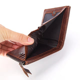 Men's Leather Wallet Money Pocket Brown Short Purse Small