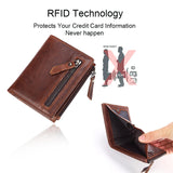 Men's Leather Wallet Money Pocket Brown Short Purse Small