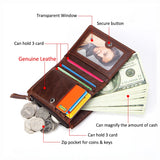 Men's Leather Wallet Money Pocket Brown Short Purse Small