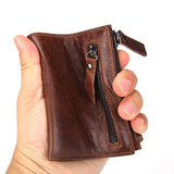 Men's Leather Wallet Money Pocket Brown Short Purse Small