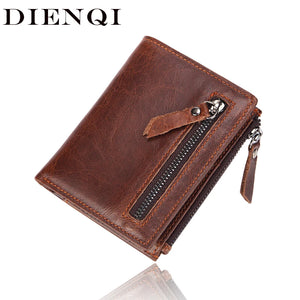 Men's Leather Wallet Money Pocket Brown Short Purse Small