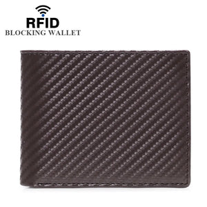 RFID Carbon Fiber Leather Men Wallets Small Wrist Purses Money Bag Clutch