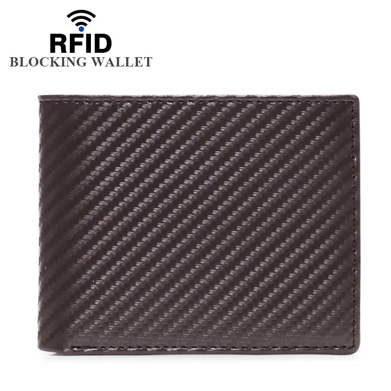 RFID Carbon Fiber Leather Men Wallets Small Wrist Purses Money Bag Clutch