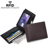 RFID Carbon Fiber Leather Men Wallets Small Wrist Purses Money Bag Clutch