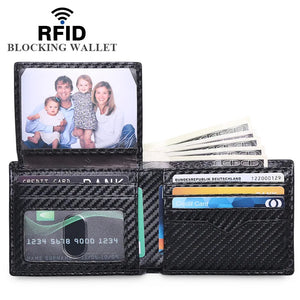 RFID Carbon Fiber Leather Men Wallets Small Wrist Purses Money Bag Clutch