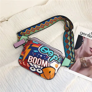 Colorful Women Waist Bag Fanny Pack Belt Bags Graffiti Chest Handbag